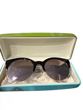 kate spade Black Round Sunglasses with Gold Accents and Gradient Lenses